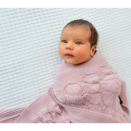 Openwork knit bamboo blanket for baby - Powder Pink Lullalove