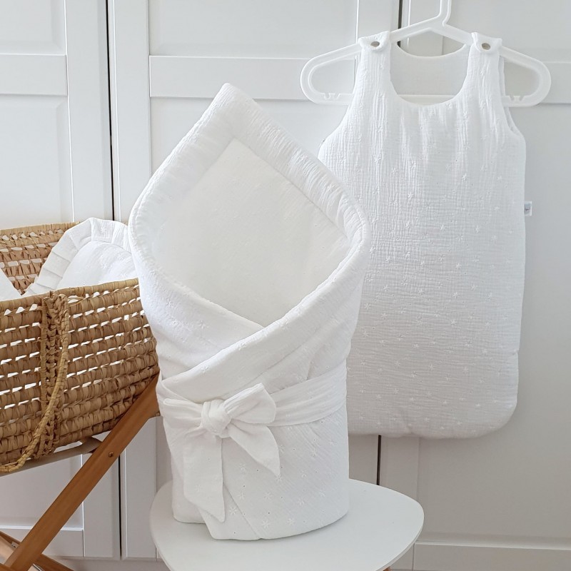Schlafsack Musselin - Bestickte Blumen Ecru