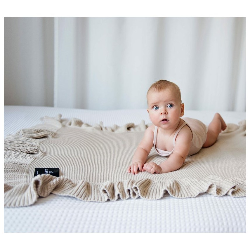 Couverture Bambou avec volant - Beige - bebe - lullalove Couverture Bambou avec volant - Beige - bebe - lullalove