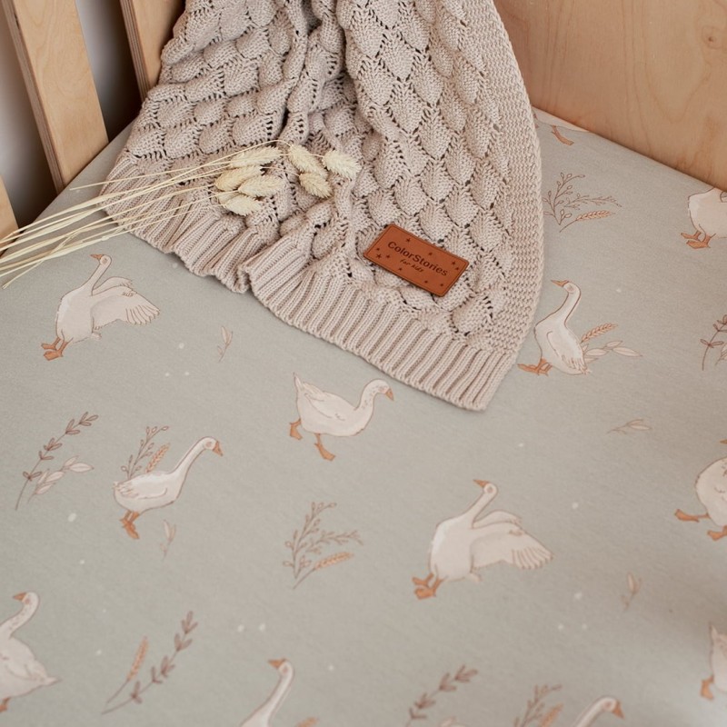Bettlaken 60x120cm - Glückliche Gänse Olive