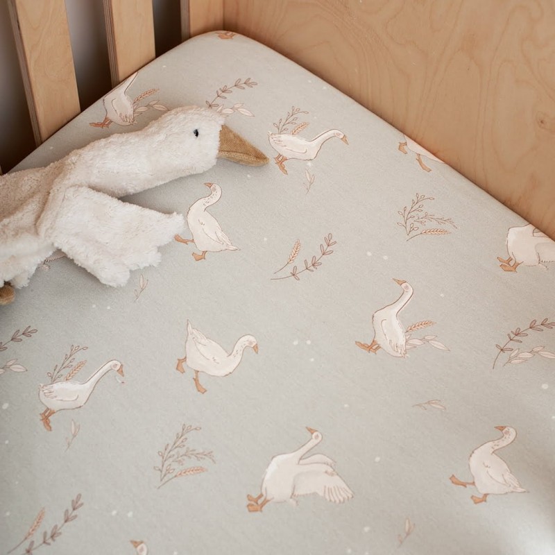 Bettlaken 60x120cm - Glückliche Gänse Olive