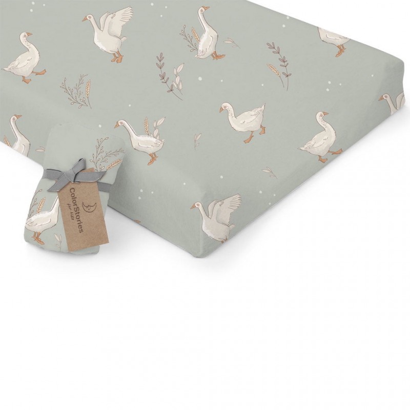 Bedsheet 60x120cm - Happy Geese Olive