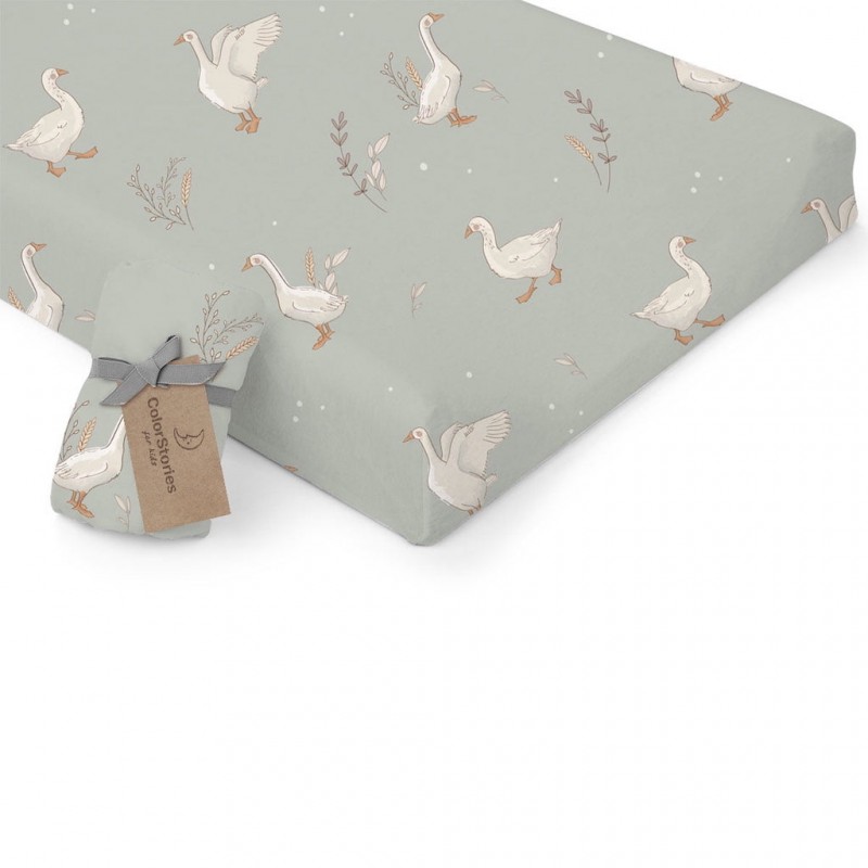Bettlaken für das Kinderbett, den Kinderwagen oder die Moses-Basket - Happy Geese Olive