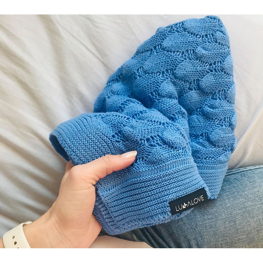 Openwork knit bamboo blanket for baby - Sapphire Lullalove Openwork knit bamboo blanket for baby - Sapphire Lullalove