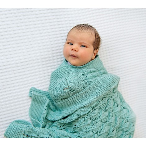 Couverture ajourée bambou pour bebe - Sauge Lullalove Couverture ajourée bambou pour bebe - Sauge Lullalove
