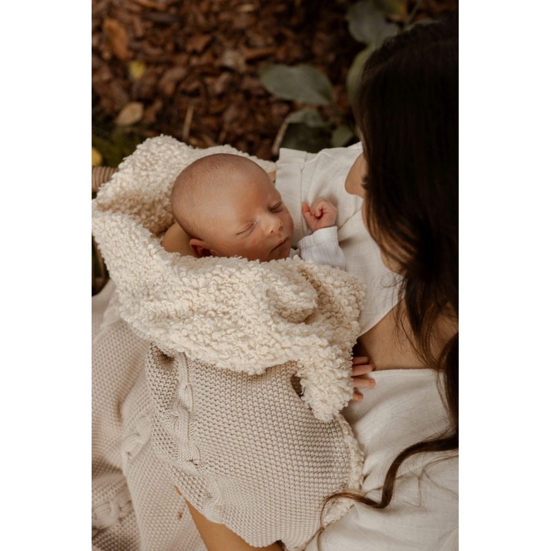 Warm cotton blanket with teddy - Warm Beige