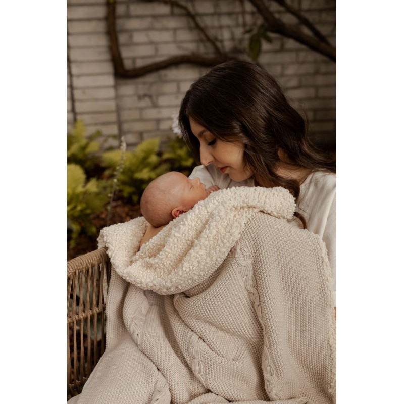 Warme Baumwolldecke mit Teddy - Warm Beige
