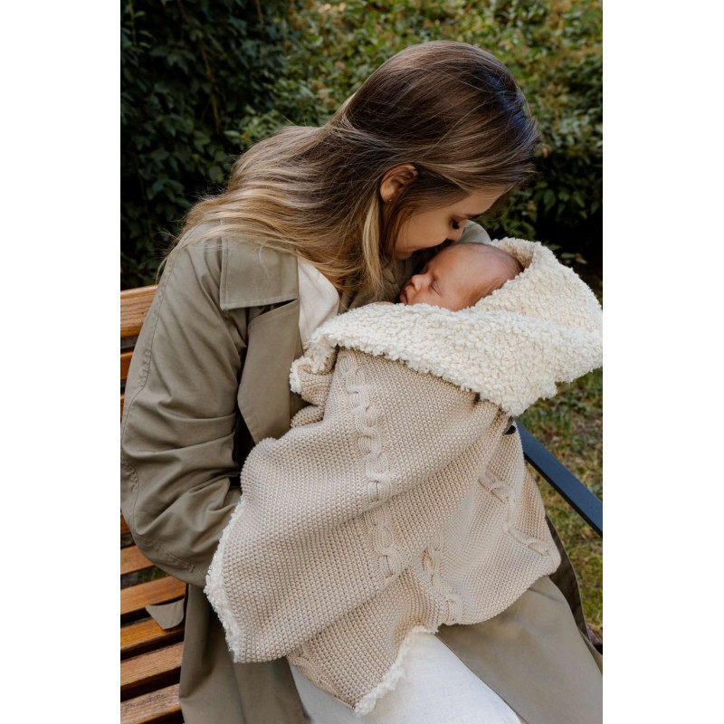 Warm cotton blanket with teddy - Warm Beige