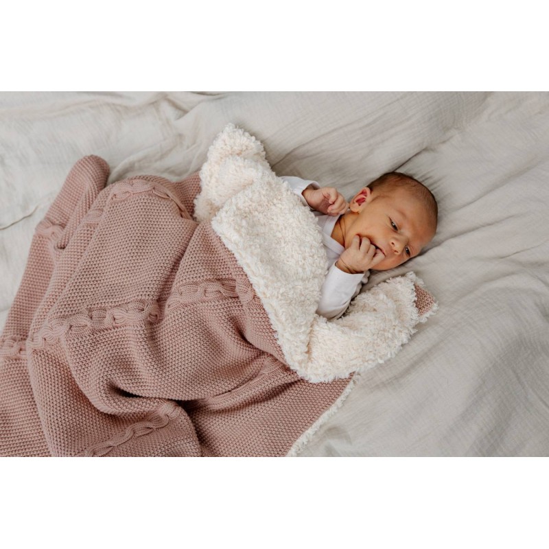 Warm cotton blanket with teddy - Pastel Pink