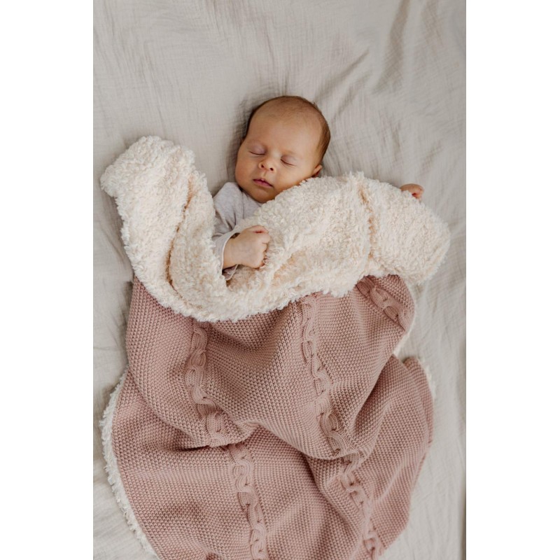 Warm cotton blanket with teddy - Pastel Pink