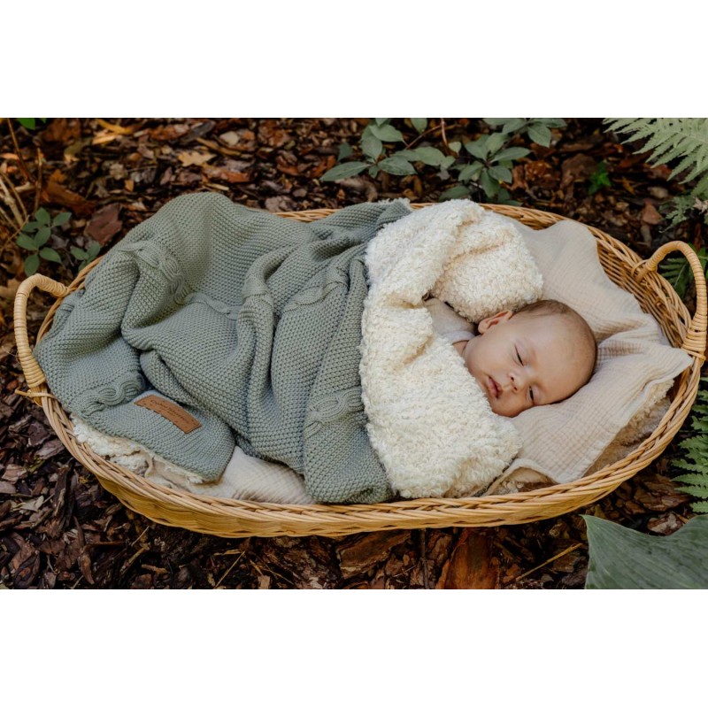 Warme Baumwolldecke mit Teddy - Olivgrün