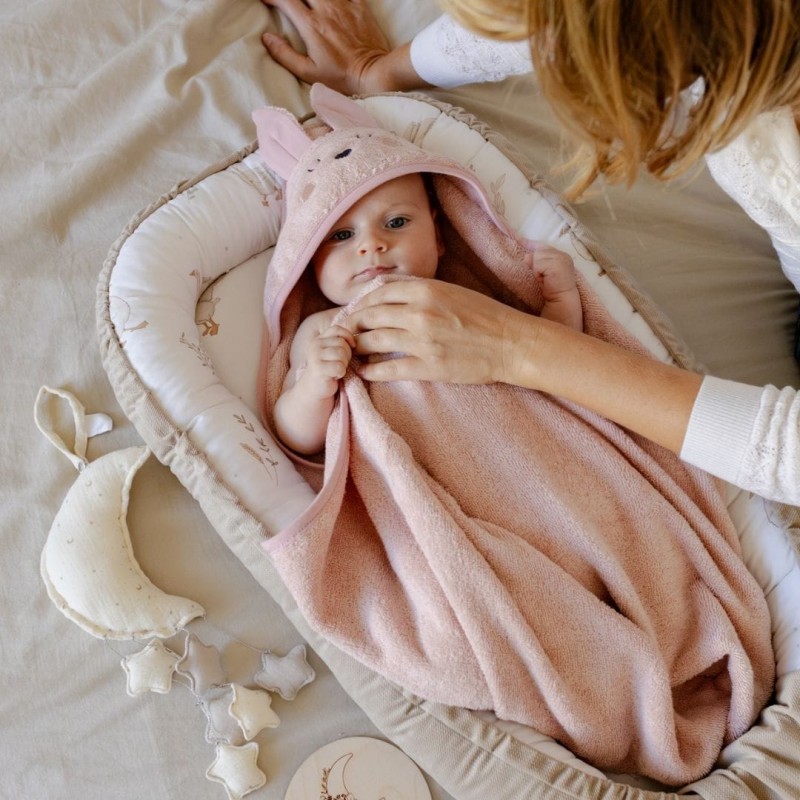 Serviette à capuche Lapin - Rose Poudré