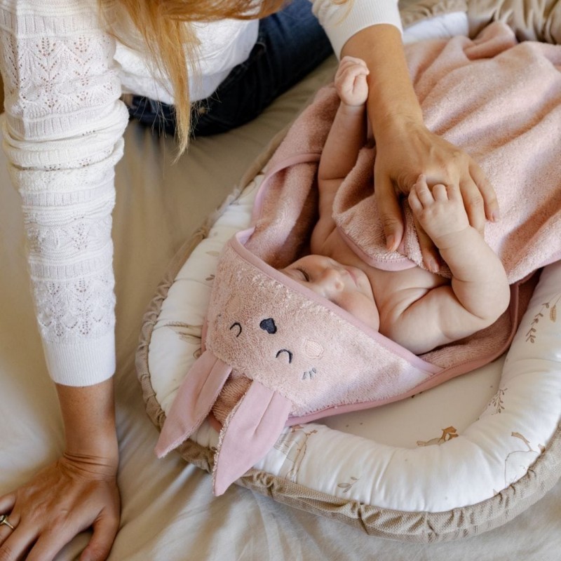 Serviette à capuche Lapin - Rose Poudré
