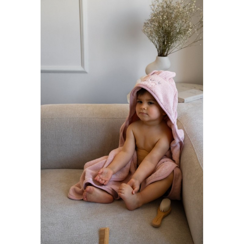 Serviette à capuche Lapin - Rose Poudré