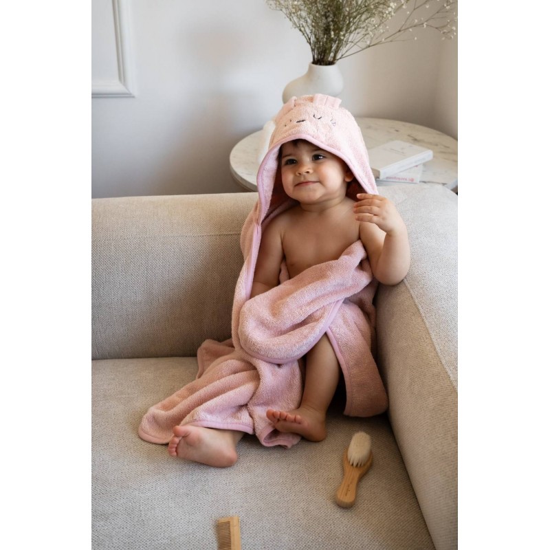 Serviette à capuche Lapin - Rose Poudré