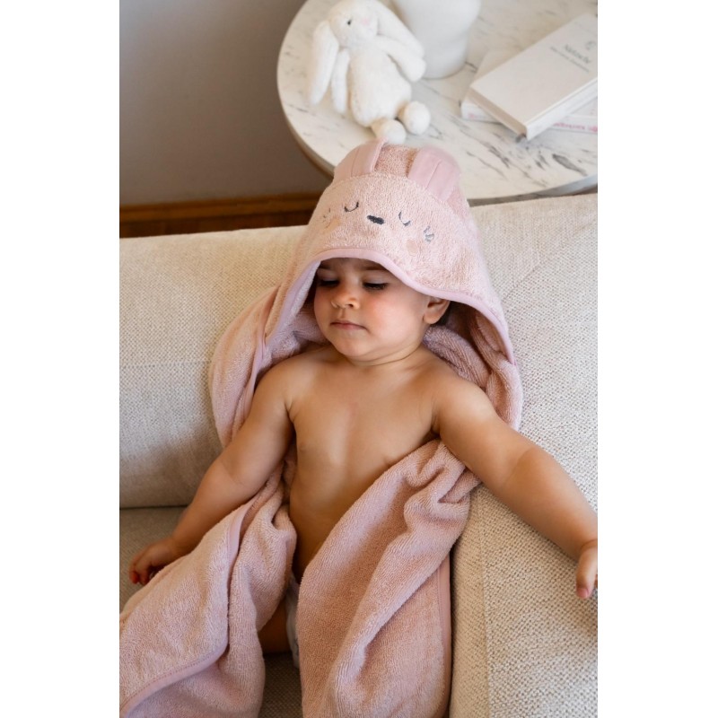 Serviette à capuche Lapin - Rose Poudré