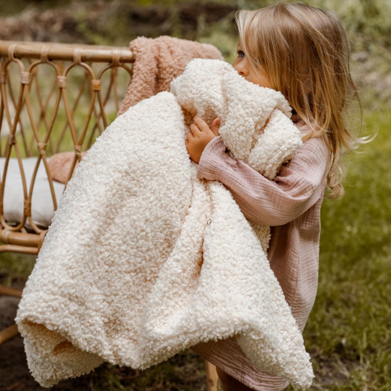 Baumwolldecke mit Teddy - Creme