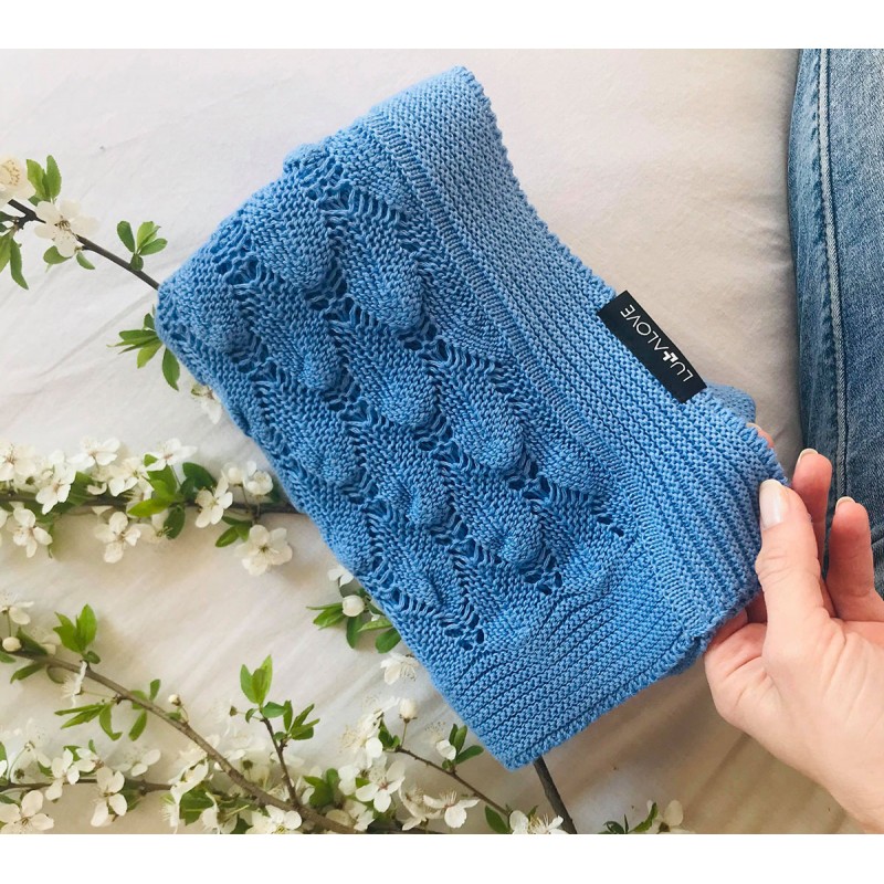 Openwork knit bamboo blanket for baby - Sapphire Lullalove